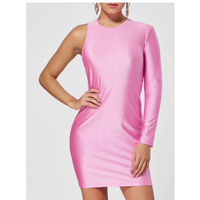 One Shoulder Back Cut Out Club Bodycon Dress - Pink Orange